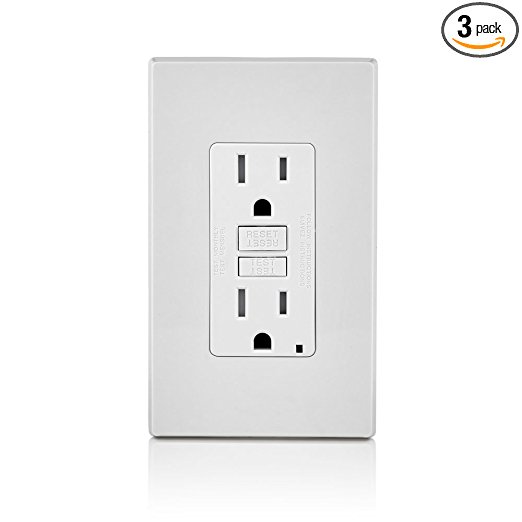 Leviton GFTR1-3W SmarTest Self-Test SmartlockPro Slim GFCI Tamper-Resistant Receptacle with LED Indicator, 15-Amp, 3-Pack, White