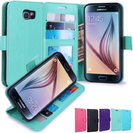 S6 Case LK Galaxy S6 Wallet Case Luxury PU Leather Case Flip Cover with Card Slots and Stand For Samsung Galaxy S6 MINT