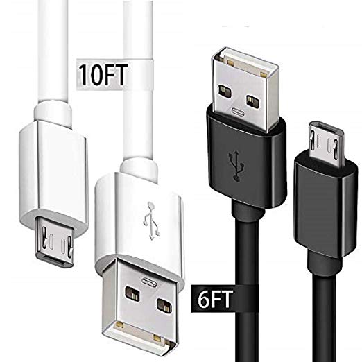 Micro USB Power Cable, Black 6ft Short and White 10 ft Extra Long Micro USB Cable Android Pack,USB to USB Micro Cable,High Speed Charging Cords for Kindle Fire/Samsung Galaxy S6 S7 Edge Note 5/Tablet