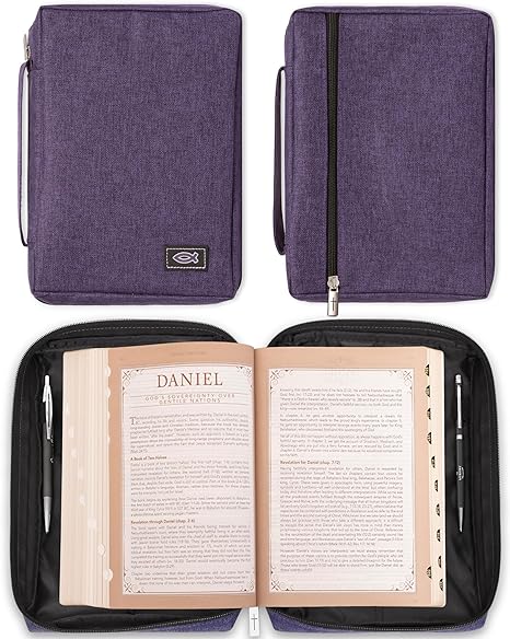 Christian Art Gifts Poly-Canvas Value Bible Cover for Men/Women's, Jesus Fish, Purple Canvas, Small