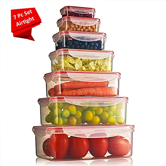 Sealco Food Storage Meal Prep Lunch Box Containers with Lids - Reusable Plastic Containers - BPA-Free, Stackable, Microwave, Dishwasher, Freezer Safe - Airtight - 7 Piece Set