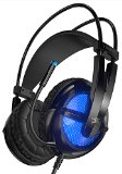Sentey Gaming Headset Microphone Orbeat Black Gs-4441 Audiophile Level Stereo Headphones for Computer Pc MAC and All Analog 35m Devices USB 20 Power Blue LED Lights only 2 X 35mm Connectors 2 Meters Cable Best Enhanced Bass