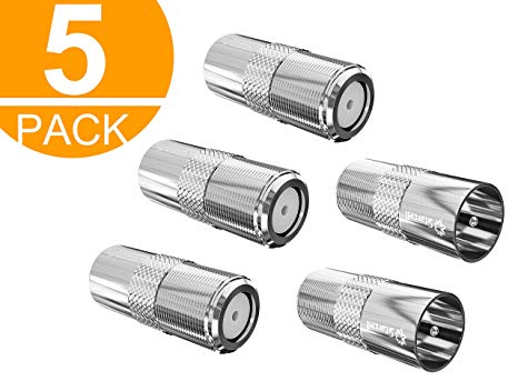 Act 5 Pack TV Aerial Coaxial Cable F-Connectors Adapter Satellite F Type Screw Connector Socket to RF Coax Aerial Male Adapter Converter