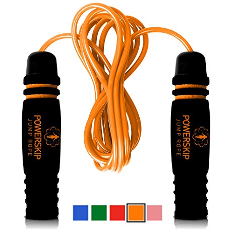 PowerSkip Jump Rope with Memory Foam Handles & Weighted Speed Cable - Best Jump Ropes for Fitness Workouts, Jumping Exercise, Skipping, MMA and Boxing