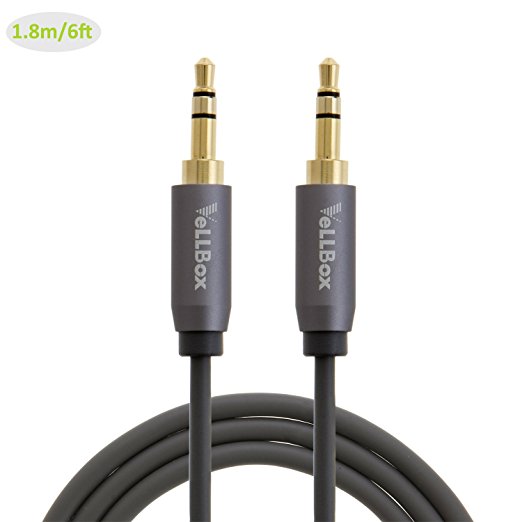 VeLLBox 6.0 ft/1.8M, Gold Plated 3.5mm Audio Stereo Cable, Aux 3.5 Audio Cord for iPhones, iPads, Samsung and other 3.5mm DC plug Port Device, Grey