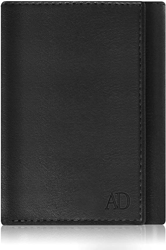 Trifold Wallets for Men RFID - Genuine Leather Slim Mens Wallet with ID Window Front Pocket Wallet Gifts for Men