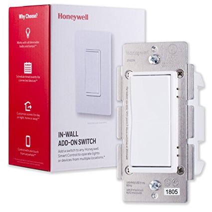 Honeywell Add-On In-Wall Paddle Switch only for Honeywell Z-Wave Smart Lighting Controls | NOT A STANDALONE SWITCH |White & Almond Paddles |for 3 4 & 5-Way Multi-Location Installations, 39350