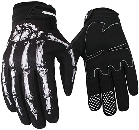 Panegy Mens Womens Skeleton Bones Anti-Slip Full-Finger Cycling Gloves for Outdoor Sports