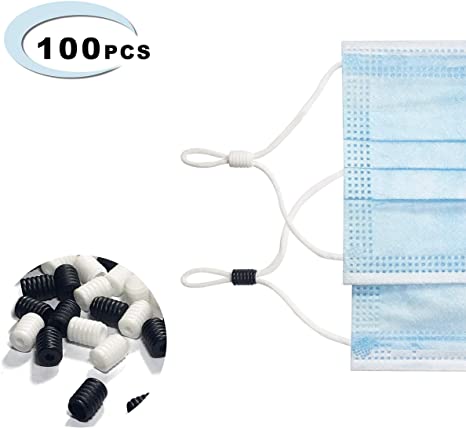 Cord Lock 100pcs White Black Soft Plastic Silicone Round Elastic Mask Adjustment Buckle Adult Children Elastic Adjustment Accessories