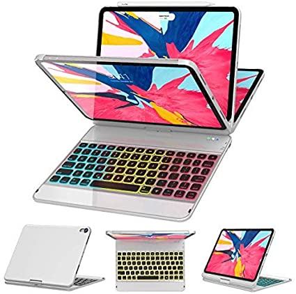 iPad Pro 11 Case with Keyboard 2018-360 Rotatable - Wireless/BT - Backlit 17 Color - Auto Sleep Wake - Thin & Light - iPad Case with Keyboard【Support Apple Pencil 2nd Gen Charging】