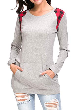 levaca Womens Long Sleeve Loose Casual Tunic Tops Pullover with Pockets