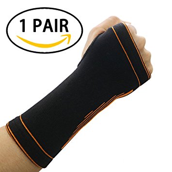Compression Wrist Support, BULESK Compression Wrist Sleeve for Women & Men Brace Best Recovery Arm Sleeve For Sprains, Pains, Carpal Tunnel, Tendonitis, Arthritis (1 Pair)