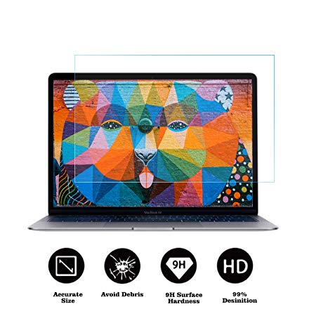 Tempered Glass Screen Protector Compatible 2018 New MacBook Air 13 Inch（Model：A1932）& New MacBook Pro 13 Inch（Model：A1706 A1708 A1989）, 9H Hardness Anti Scratch and Bubble Free Glass Screen Cover