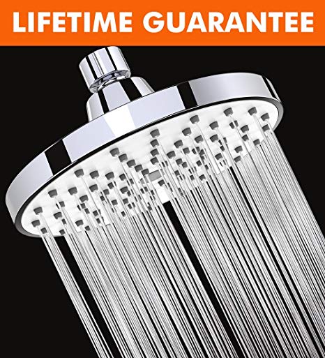 Shower Head - 6 Inch Anti-clog Anti-leak Fixed Chrome Rain Showerhead - Rainfall Spray Relaxation and Spa for High Water Pressure & Flow - Adjustable Metal Swivel Ball Joint with Filter