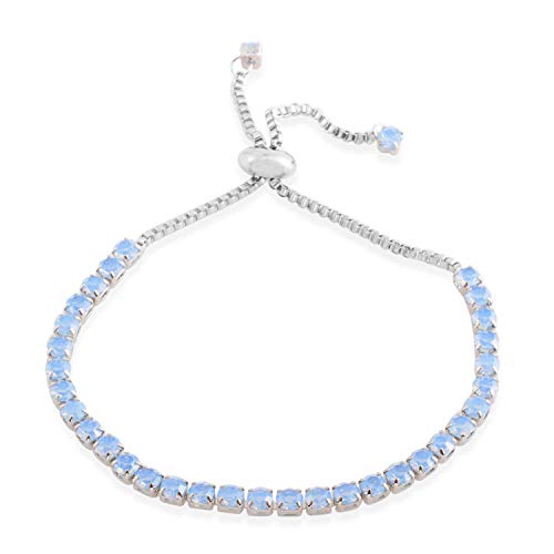 Shop LC Silvertone Round Simulated Blue Opal Bolo Fashion Bracelet for Women 7"
