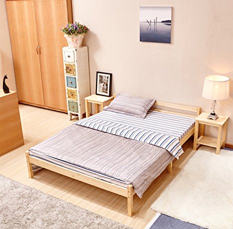 GreenForest Pine Bed Double Wooden Bed Frame Pine Color