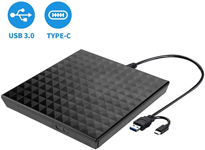 LeeKooLuu External DVD Drive USB 3.0 Type-C CD DVD  /-RW Optical Drive USB C Burner Slim CD/DVD ROM Rewriter Writer Reader Portable for Laptop Desktop MacBook Mac OS Windows 10/8/7/XP