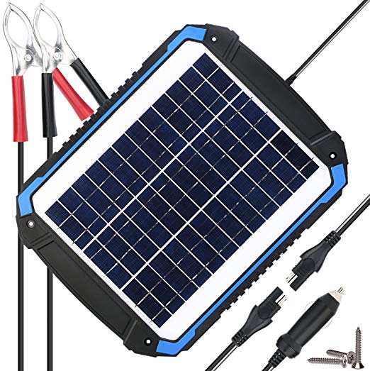 SUNER POWER 12V Solar Car Battery Charger & Maintainer - Portable 12W Solar Panel Trickle Charging Kit for Automotive, Motorcycle, Boat, Marine, RV, Trailer, Powersports, Snowmobile, etc.