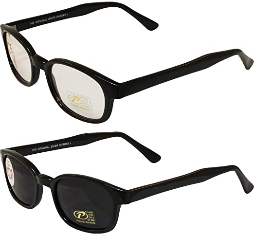 Pacific Coast Sunglasses Original KD's Biker Sunglasses 2-pack Clear and Smoke Lenses, Black, Adult