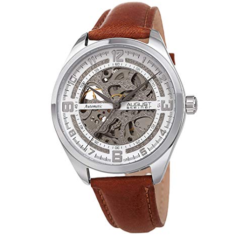 August Steiner Men’s Skeleton Watch – Automatic Mechanical Movement, See Through Dial on a Genuine Leather Band - AS8264