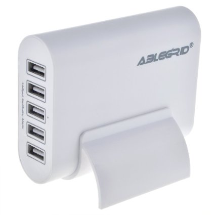 ABLEGRID 5V 10A 50W 5-Port USB Charger Travel Desktop Adapter Rapid Charging for Apple iPhone 6S 6S PlusiPad Air miniSamsung Galaxy S6 Edge Plus and Many Other Devices White