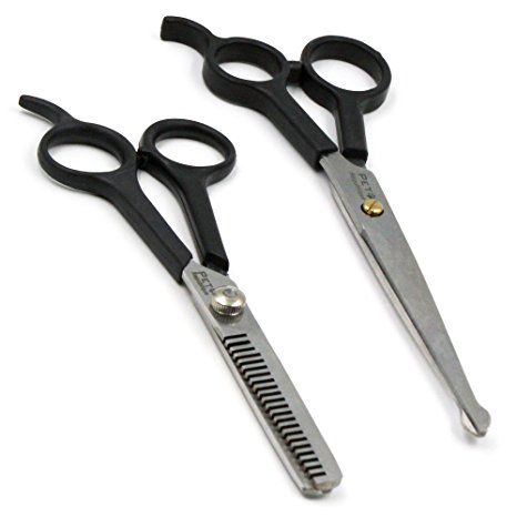 Pet Republique Dog Grooming Scissors Kits – 2 Pairs ( Thinning Shears   Straight Edge Shears ) Works on Most Furry Pets: Dog, Puppy, Cat, Kitten, Rabbit, Hamster