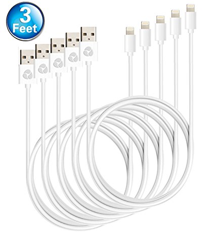 Nekmit 5 Pack Lightning to USB Cable Apple Charger for iPhone 7 / 7 Plus 6 / 6s Plus SE / 5s / 5c / 5, iPad Pro / Air 2 and iPod and More - 3 Feet