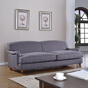 Mid Century Grey Modern Sophisticated Large Linen Fabric Sofa with Casters (Light Grey)