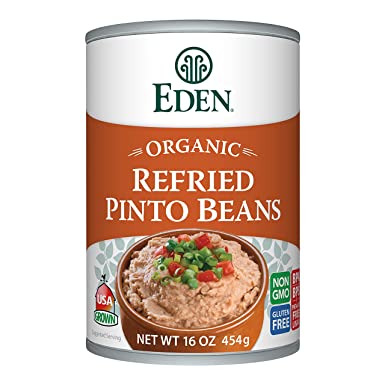 Eden Organic Refried Pinto Beans, 16 oz Can, High Fiber, Non-GMO, Gluten Free, Vegan, Kosher, Heat and Serve