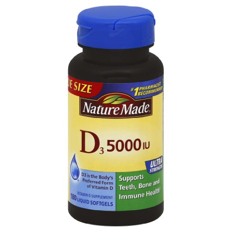 Nature Made Vitamin D 5000 IU Softgels 180 Count