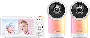 VTech 2 Camera 1080p Smart WiFi Remote Access 360 Degree Pan & Tilt Video Baby Monitor with 5” High Definition 720p Display, Night Light, RM5766-2HD