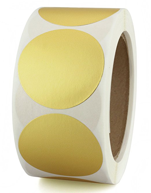 2" Metallic Gold Color-Code Dot Sticker Labels | Permanent Adhesive, Write On Surface — 500/Roll