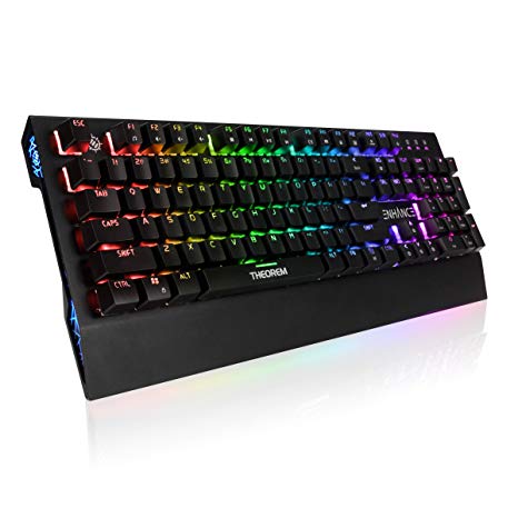 ENHANCE Mechanical Gaming Keyboard - THEOREM Backlit LED RGB Gateron Blue Switches - Programmable Macros, Brushed Aluminum Metal, NKRO, Anti-Ghosting, Software Customization - 13 Lighting Effects