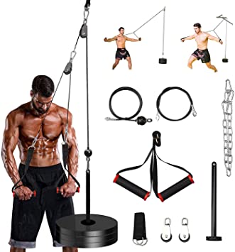 PELLOR Weight Pulley System, Biceps Triceps Trainer for Arm Strength Exercise, Forearm Wrist Roller Devise Heavy Duty Pulley Cable System for Home Gym Fitness Equipment