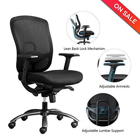 LCH Mid Back Mesh Office Chair - Adjustable Angle Recline Locking System,Ergonomic Back Lumbar Support and Adjustable PU Armrest Computer Desk Task Executive Chair(BIMFA Certified)