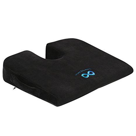 Everlasting Comfort 100% Pure Memory Foam Wedge Seat Cushion, Body Heat Responsive, Orthopedic "U" Cut-Out Design to Relieve Pain, Car Cushion