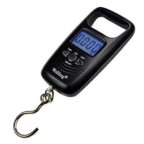 WiseField Digital Hanging Fish Scale Luggage Travel 110lb/50kg LCD Backlit Balance Weight Hook (Black)