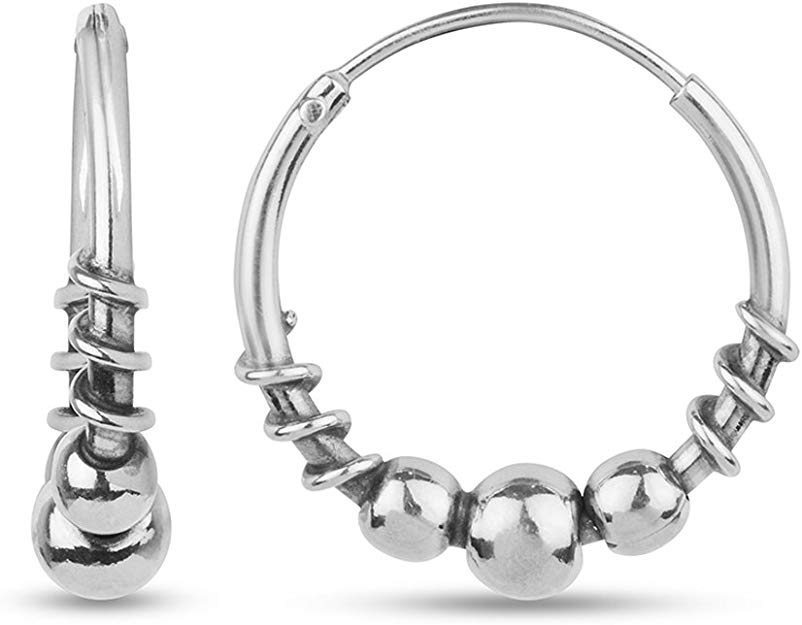 LeCalla Sterling Silver Jewelry Small Bali Endless Hoop Earrings for Cartilage Nose Lips Teen Girl Women Men