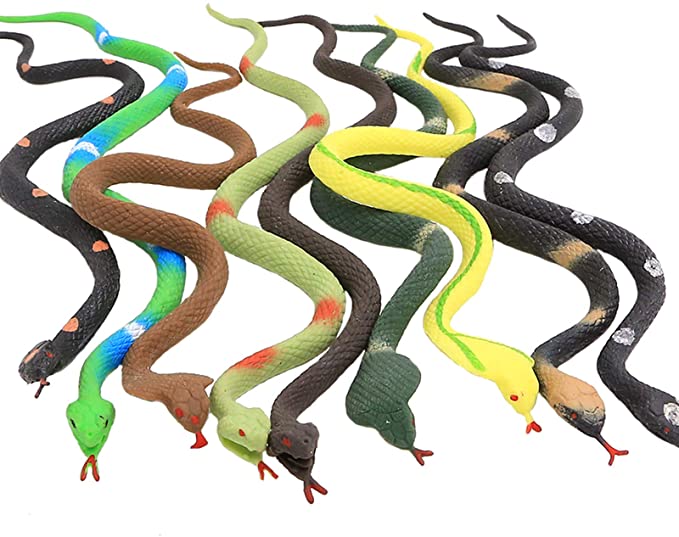 Rubber Snake,9 Pack Realistic Snake Toy Set,Food Grade Material TPR Super Stretchy Learning Study Card,Zoo World Snake Figure Keep Birds Away Bathtub Garden Rainforest Squishy Reptile Fake Snake Toy