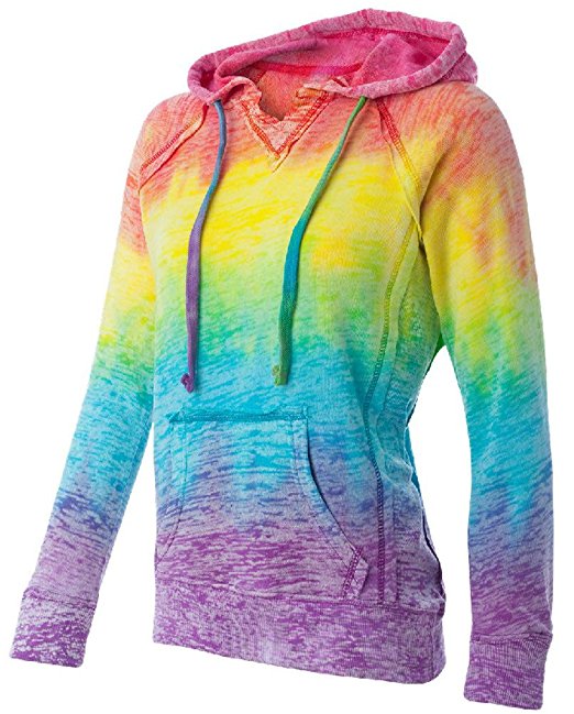 Koloa Surf Co. Womens Rainbow Stripe V-Neck Burnout Hoodies in Sizes S-2XL