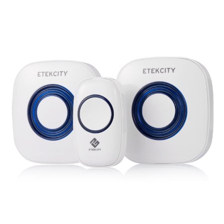 Etekcity Wireless Doorbell Kit Plug-in and Battery Operated Receiver 1000ft 52 Chimes White