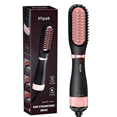 Hair Straightener Brush,Hizek One Step Hair Dryer Brush Ionic Blow Dryer Brush with Anti-Scald,3 Heating Settings for Hair Styling & Silky