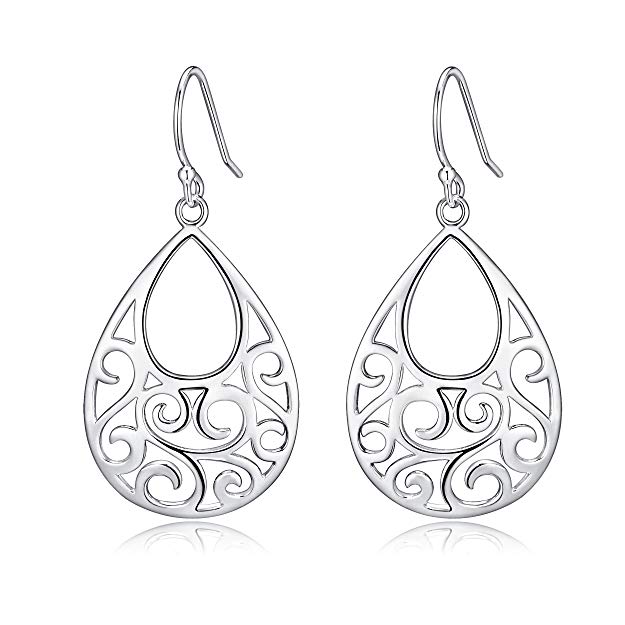 Sterling Silver Filigree Minimalist Design Of Peacock Dangle Drop Earrings For Sensitive Ears By Renaissance Jewelry