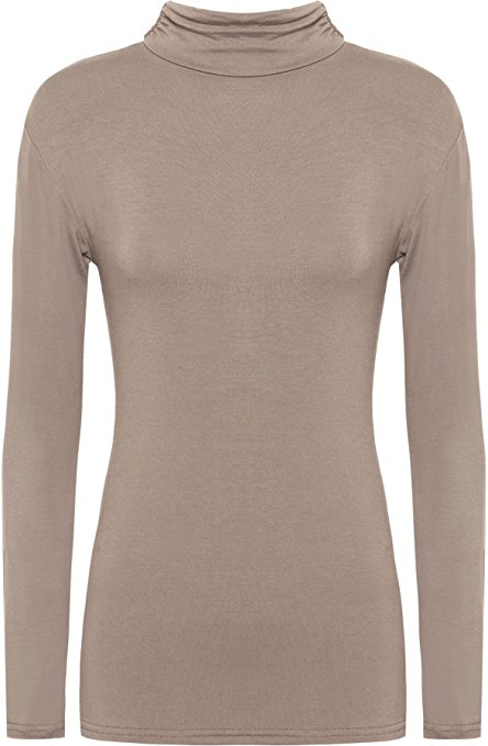 New Ladies Turtle Neck Long Sleeved Stretch Plain Polo Top Womens Jumper 8 - 14