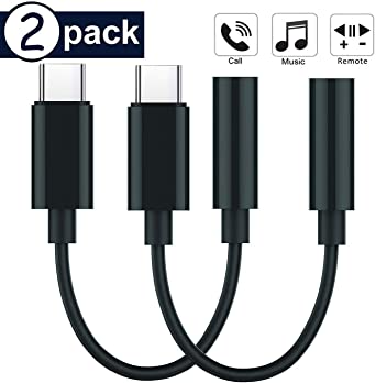 Type C Headphone to 3.5mm Jack Adapter USB-C Headphone Adapter to 3.5mm Aux Audio Adaptors Support Call Volume Control Adapter Pixel 2/2XL/3/3XL Esential/HTC U11/Moto Z and so on Type c Products(2Pack Black)