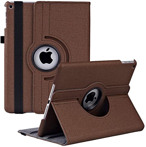 New iPad 8th / 7th Generation 10.2 Case - 360 Degree Rotating Stand Smart Cover Case Denim Fabric with Auto Wake/Sleep for Apple iPad 10.2" 2020 / 2019 (Brown)
