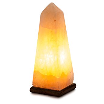 [Hand Crafted] HemingWeigh Natural Air Purifying Himalayan Rock Salt Obelisk Lamp with Wood Base