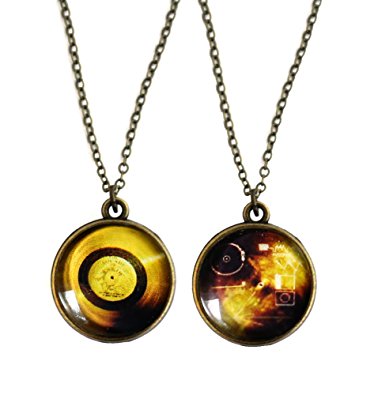 Double Sided Voyager Space Probe Gold Record Pendant Necklace