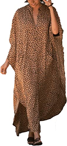 Bsubseach Women Stylish Plus Size Beach Shirt Dress Loose Button Up Bikini Cover Up