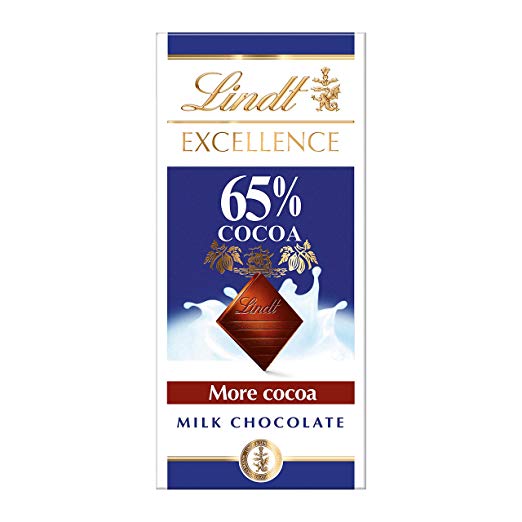 Lindt Excellence Milk 65 Percent Cocoa Chocolate Bar, High Cocoa, 100 g